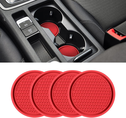 Universal Non-Slip Car Cup Holder Coasters - 4 Pack, 2.75 Inch Diameter, Durable Accessory for Most Vehicle Interiors (Red)