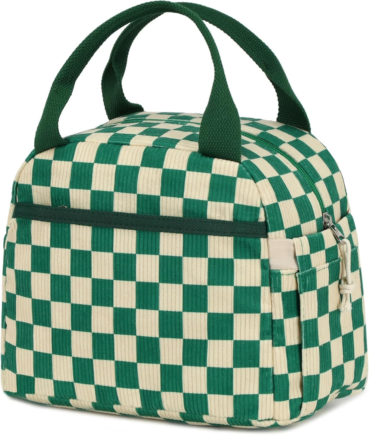 Corduroy Insulated Lunch Tote Bag for Men and Women - Reusable Large Capacity Cooler for Work, Picnics, and Travel (Strawberry Design)