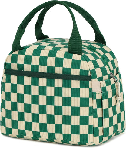 Corduroy Insulated Lunch Tote Bag for Men and Women - Reusable Large Capacity Cooler for Work, Picnics, and Travel (Strawberry Design)