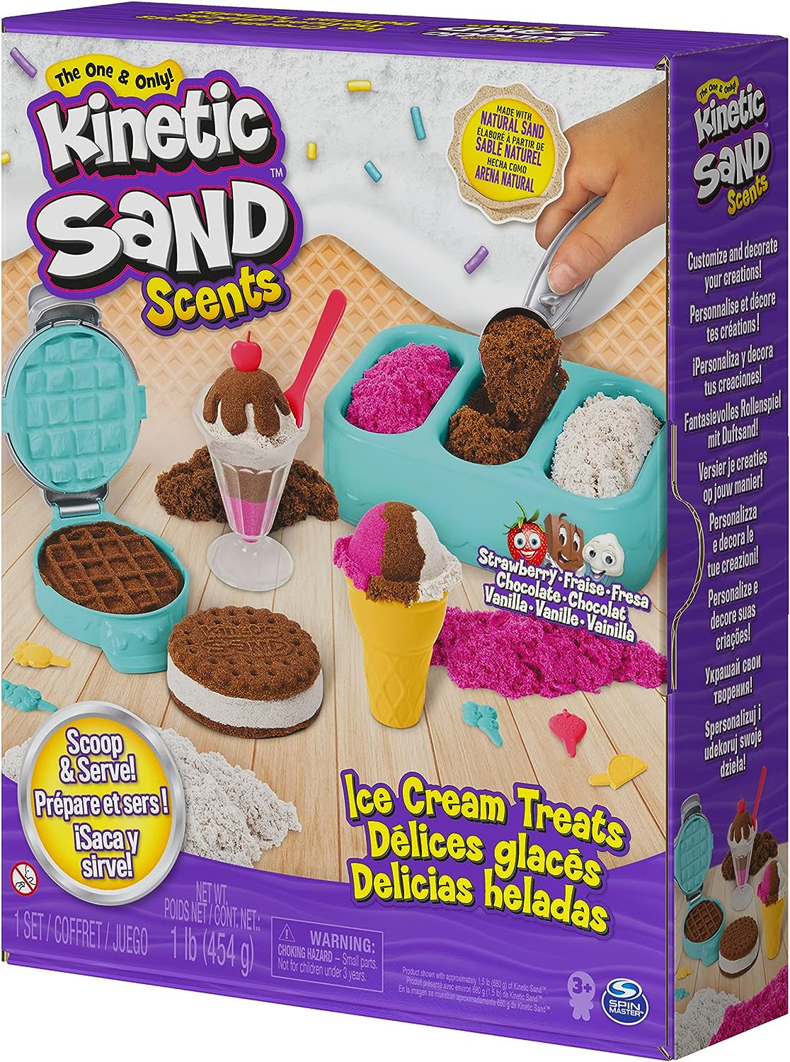 Scents, Ice Cream Treats Playset, 3 Colors Scented Play Sand & 6 Tools, Sensory Toys, Christmas Gifts for Kids Ages 3+