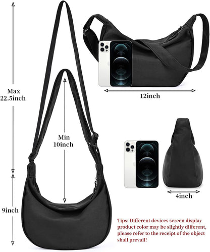 Trendy Mini Crescent Sling Crossbody Bag for Men and Women, Lightweight Nylon with Adjustable Strap and Dual Zippers