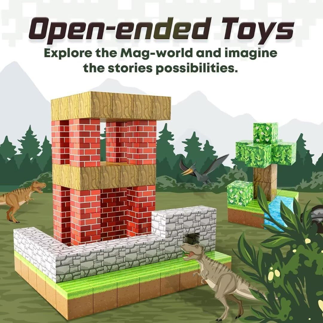 Magnetic Building Blocks - Mine Magnet World Edition, Montessori Magnetic Tiles,Aged 3+, Ideal Sensory Toys