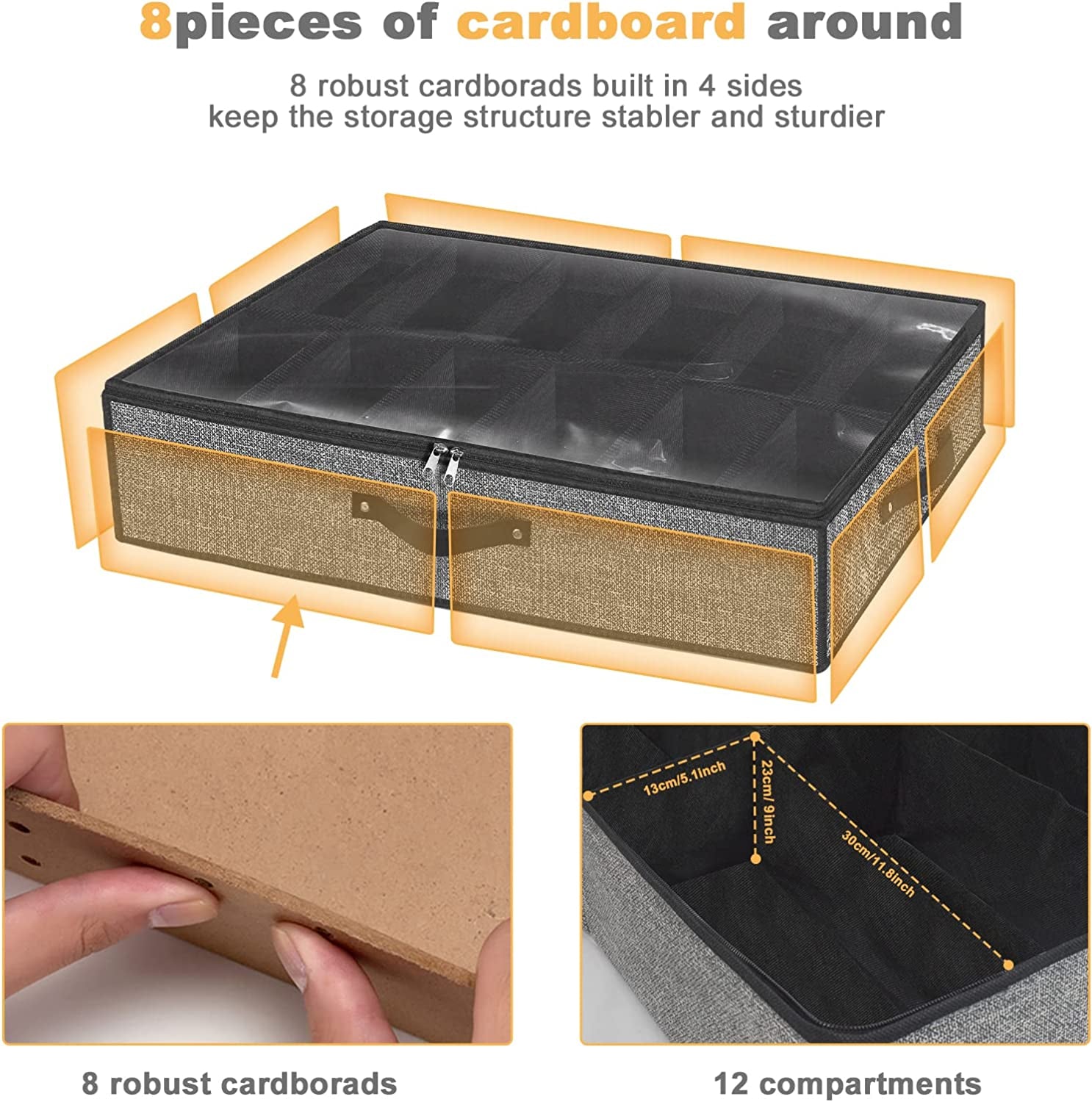 Under Bed Shoe Storage Organizer for Closet - Accommodates 24 Pairs, Durable Underbed Shoe Containers with Clear Cover, Set of 2, 29.3 x 23.6 x 5.9 Inches 