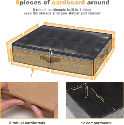 Under Bed Shoe Storage Organizer for Closet - Accommodates 24 Pairs, Durable Underbed Shoe Containers with Clear Cover, Set of 2, 29.3 x 23.6 x 5.9 Inches 