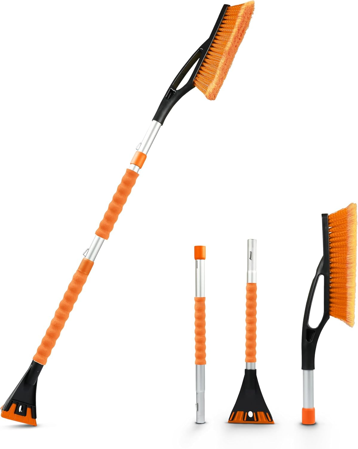 27-Inch Aluminum Snow Brush - Ice Scraper, Automotive Windshields, Windows | Ergonomic Foam Grip Winter Accessory 