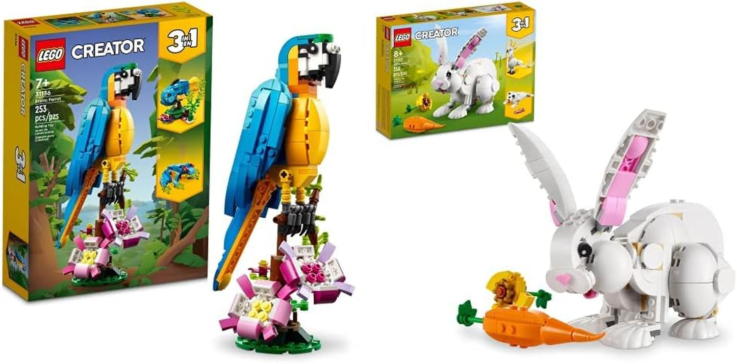 Creator 3-in-1 Exotic Parrot Building Toy Set-Transforms into Parrot, Fish, and Frog Figures, Ideal Creative Toy Ages 7+ 