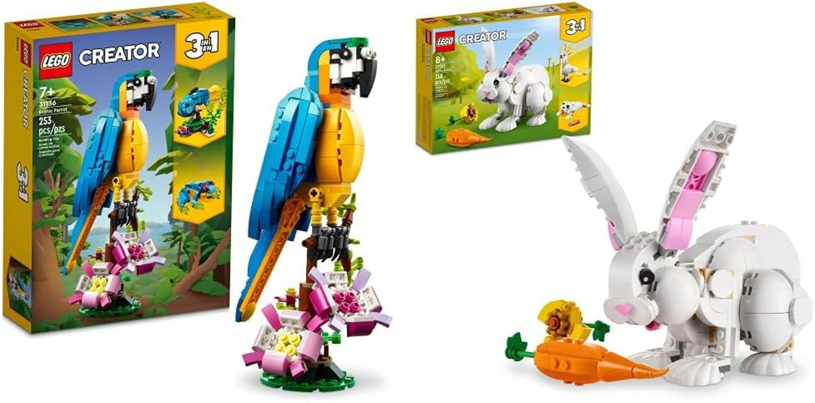 Creator 3-in-1 Exotic Parrot Building Toy Set-Transforms into Parrot, Fish, and Frog Figures, Ideal Creative Toy Ages 7+ 
