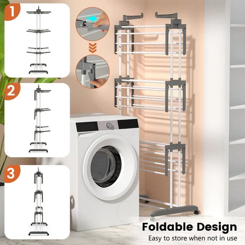 4-Tier Clothes Drying Rack with Rotatable Side Wings and Collapsible Shelves