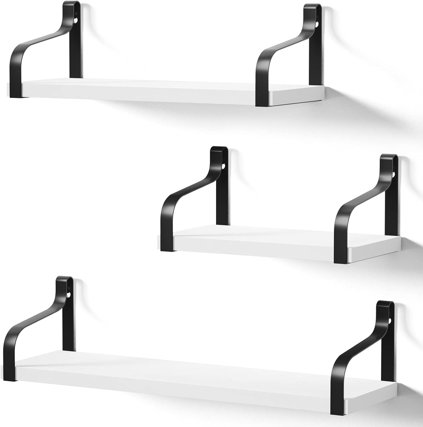 Set of 3 Rustic Wall-Mounted Floating Shelves in Weathered Grey Wood for Versatile Home Decor