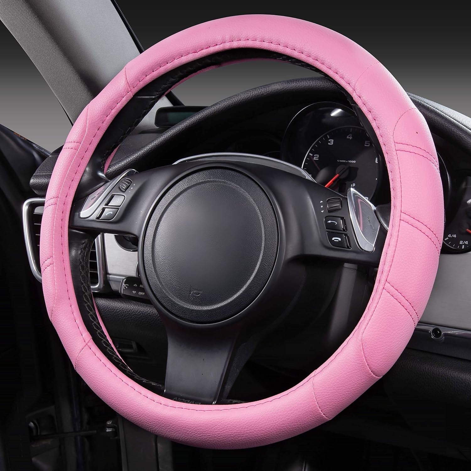 Line Rider Microfiber Leather Sport Steering Wheel Cover - Universal Fit (14.5-15 Inches) - Anti-Slip, Comfortable