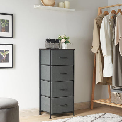 Tall Dresser for Bedroom, 4 Drawer Storage Organizer Chest of Drawers with Removable Fabric Bins for Living Room Closet Bedside Nursery Laundry Entryway Hallway, Charcoal Grey
