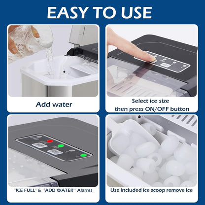 Portable Stainless Steel Countertop Ice Maker - Self-Cleaning, 26 lbs Daily Production, 9 Ice Cubes in 6 Minutes
