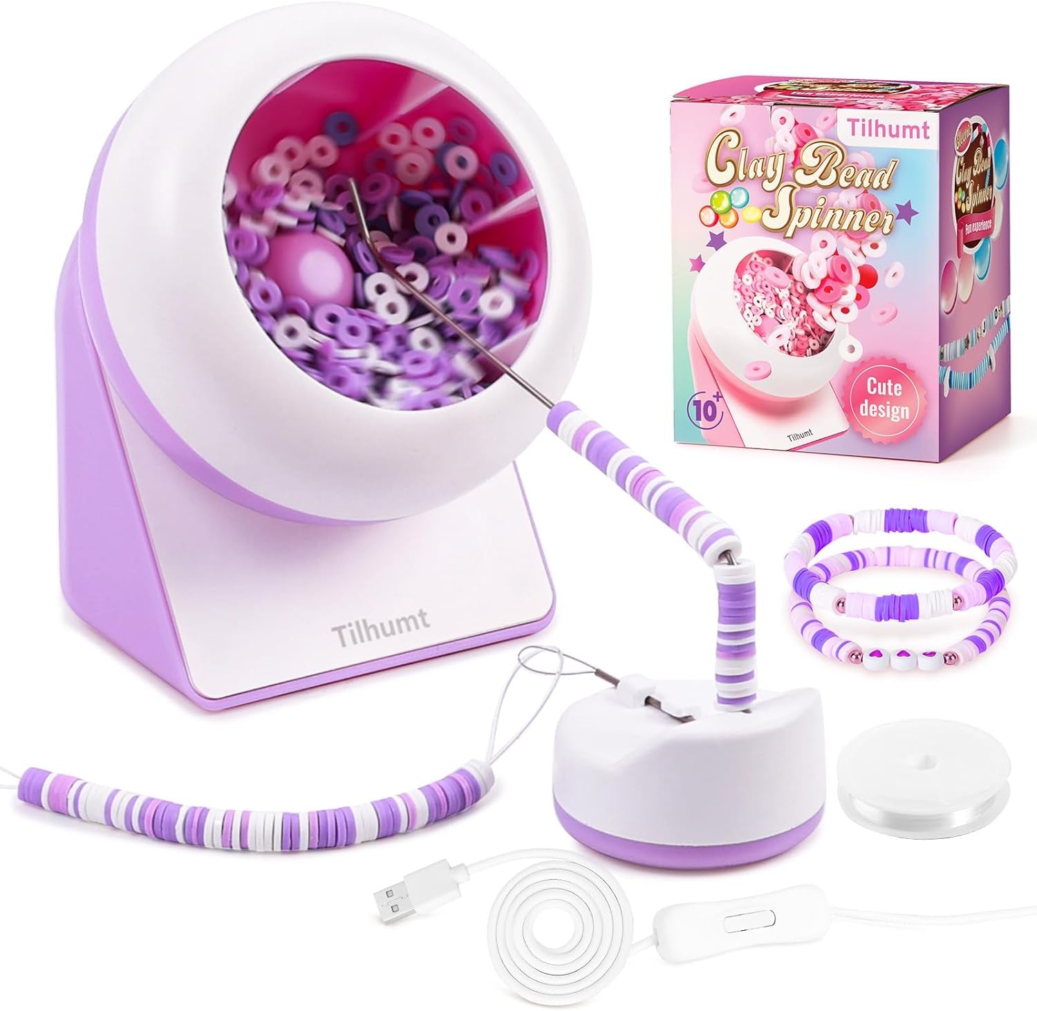 Electric Clay Bead Spinner Jewelry Crafting-Bead Bowl with Needles, Threads for Bracelet, Necklace, Waist Accessories 