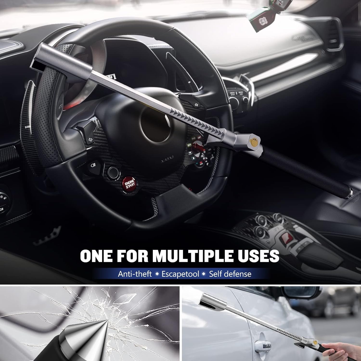 Universal Car Steering Wheel Lock - Anti-Theft Security Device for Auto, Truck, and SUV with 3 Keys (Black)