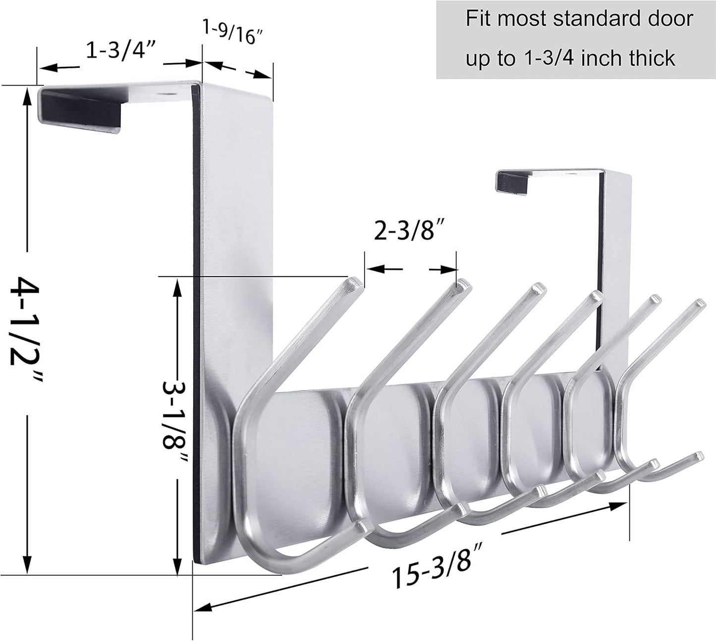 over the Door Hook Door Hanger:Over the Door Towel Rack with 6 Hooks for Hanging Coats,Door Coat Hanger Towel Hanger over Door Coat Rack for Towels,Clothes,Back of Bathroom,Silver