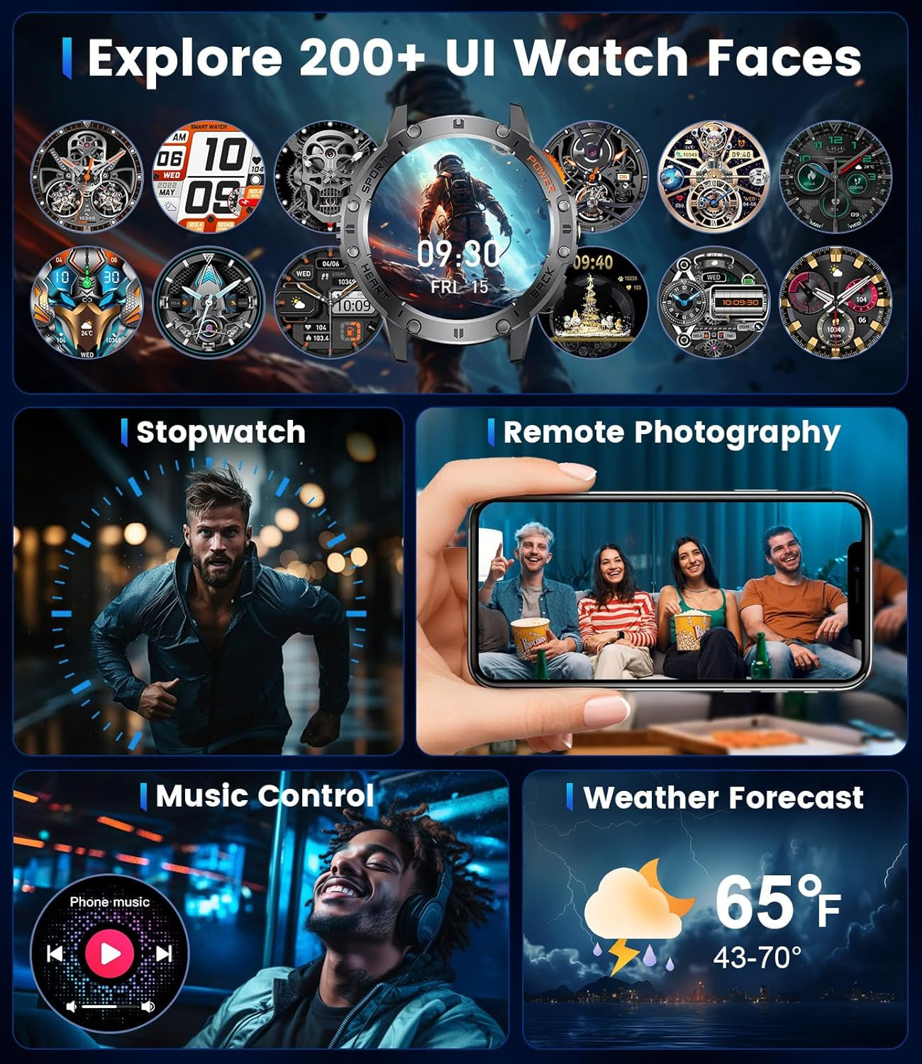 Smart Watch - Bluetooth Calling, 1.43" HD AMOLED Fitness Tracker, IP68 Waterproof, 100+ Sports Modes, 530mAh Battery, Heart Rate and Sleep Monitoring