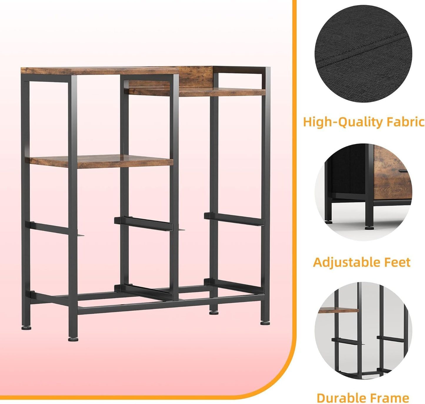Fabric Dresser for Bedroom, 5 Drawer 3-Tire Dresser, Storage Tower with Fabric Bins, Storage Cabinet for Entryway, Living Room & Closets (Rustic Brown)