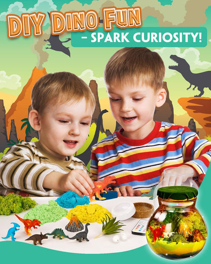 Illuminated Dinosaur Terrarium Kit for Children - DIY Arts & Crafts for Ages 4+LED Night Light with Remote Control