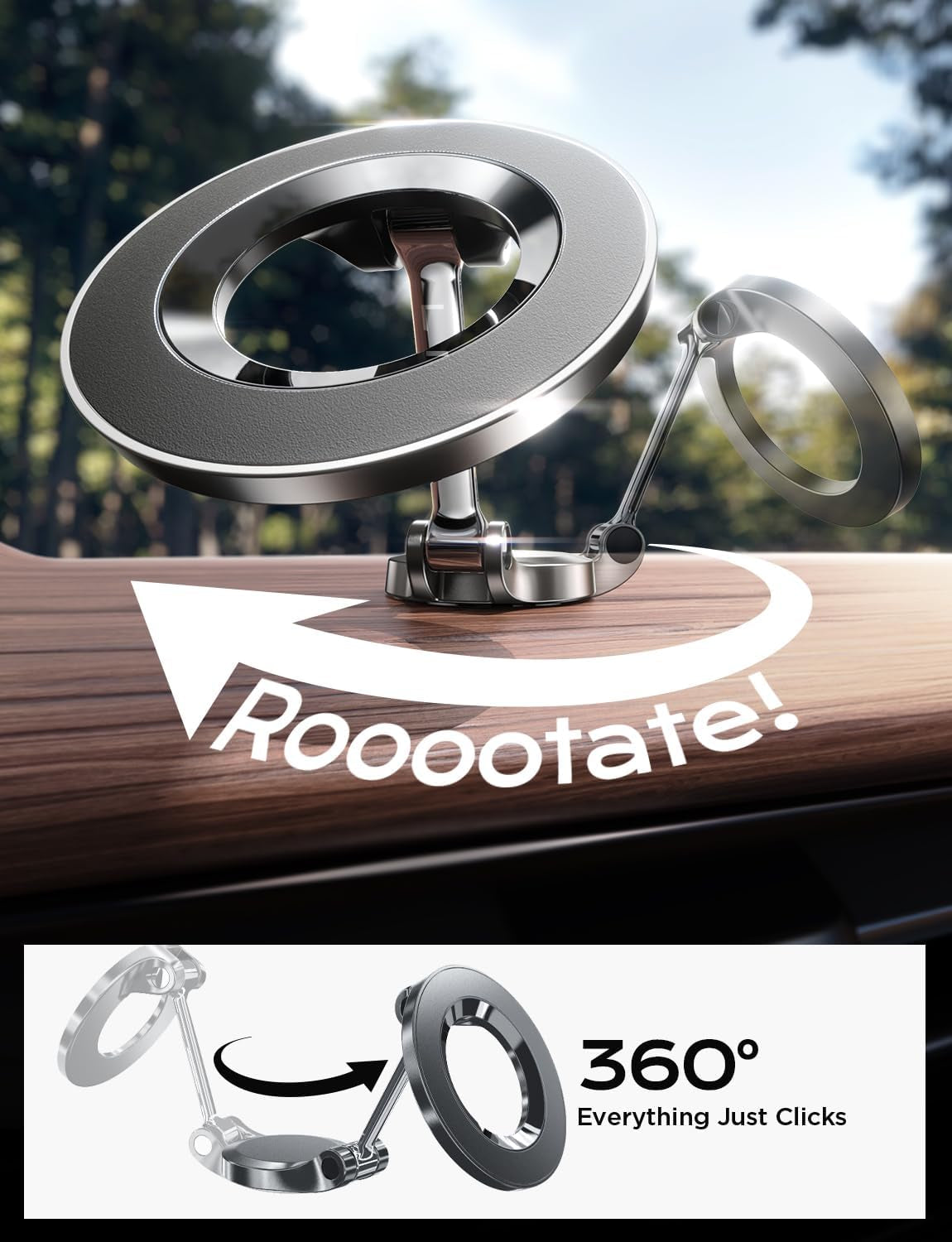 Car Mount - 24 Strong Magnets, 360° Rotating Magnetic Phone Holder -16 Pro Max, 15, 14, 13, 12, Compatible with MagSafe Cases