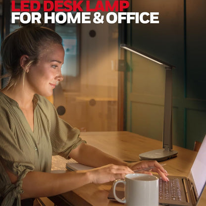LED Desk Lamp - Eye-Caring, Foldable Design with USB Charging, 4 Color Modes, Stepless Dimming, Auto Timer, Touch Control 