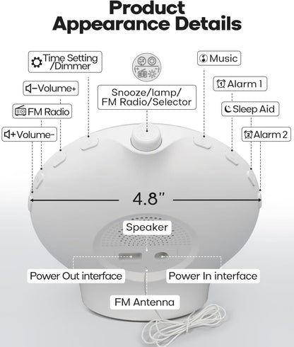 Sunrise Alarm Clock for Deep Sleepers - Sunrise/Sunset Simulation, Dual Alarms, Natural Sounds, Snooze Function, FM Radio, 7-Color Night Light