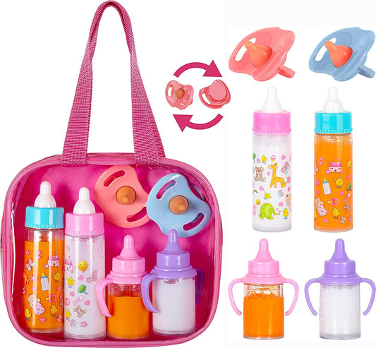 My Sweet Baby Disappearing Doll Feeding Set - 6-Piece Baby Care Playset, Toy Stroller, 2 Milk & Juice Bottles, 2 Toy Pacifiers for Dolls