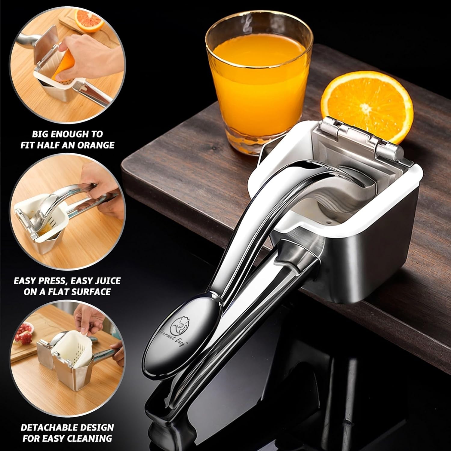 Stainless Steel Manual Citrus Juicer with 5-Year Warranty - Heavy Duty Lemon and Orange Squeezer