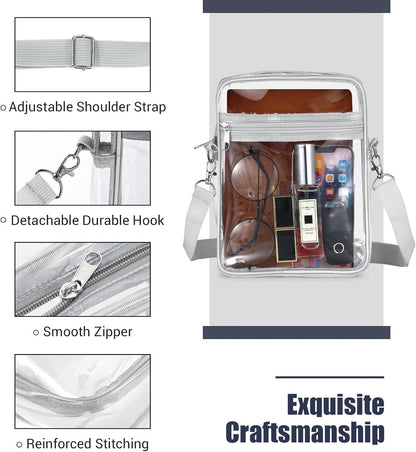 Clear Stadium-Approved Crossbody Bag with Adjustable Strap for Concerts, Festivals, and Sporting Events