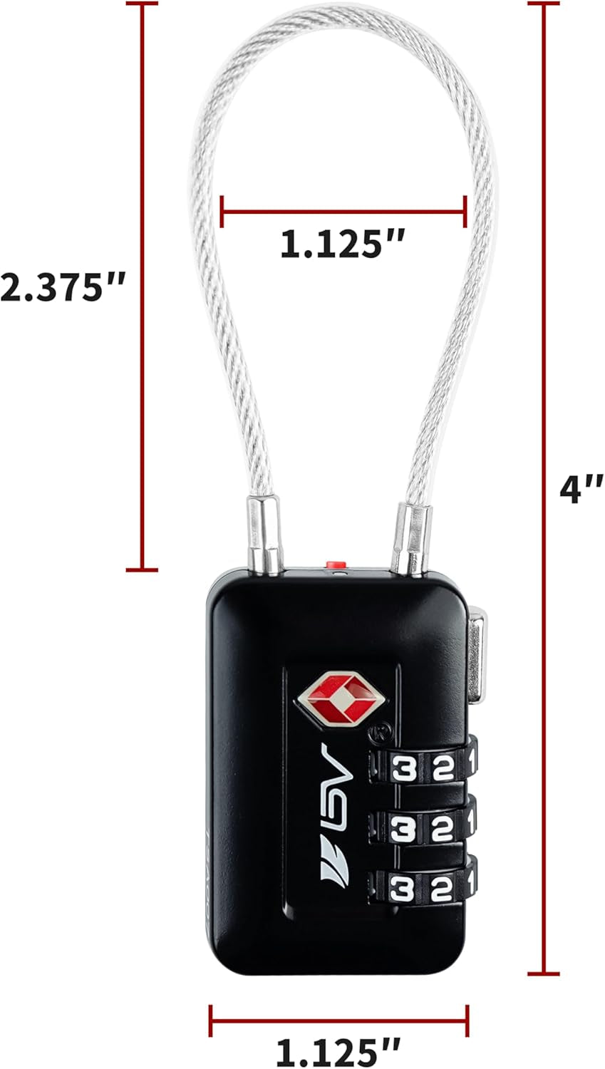 TSA-Approved Combination Travel Lock Set for Luggage, Gym Lockers, Filing Cabinets, and Toolboxes (Black, 2-Pack)
