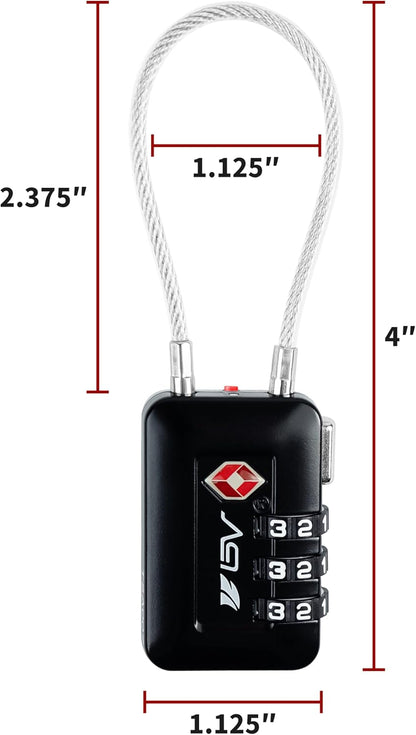 TSA-Approved Combination Travel Lock Set for Luggage, Gym Lockers, Filing Cabinets, and Toolboxes (Black, 2-Pack)