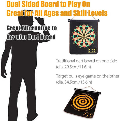 Magnetic Rollup Dart Board Set for Children and Adults with 6 Safe Darts - Ideal Gift for Ages 6 to 12