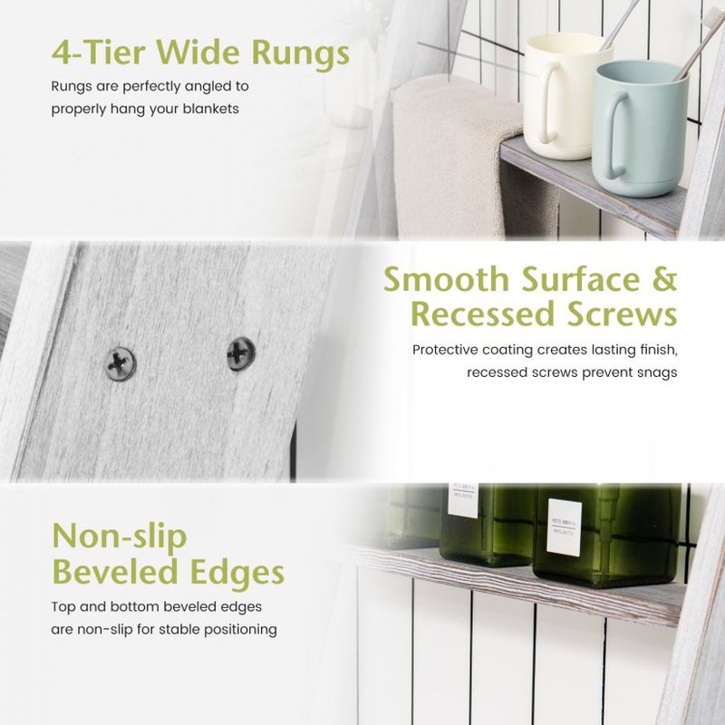 4-Tier Wall Leaning Ladder Shelf Stand