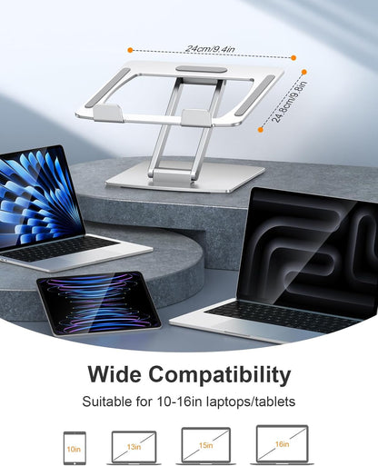 Adjustable Aluminum Laptop Stand for Desk - Ergonomic Riser for Improved Posture, Ventilated Cooling, and Portability 