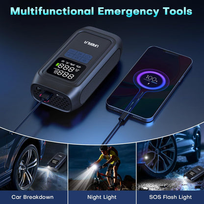 Portable Tire Inflator - Air Compressor, 150 PSI, 20,000 mAh Cordless Design, Automatic Shut-Off, Digital Gauge - Cars, Motorcycles, Sports Equipment