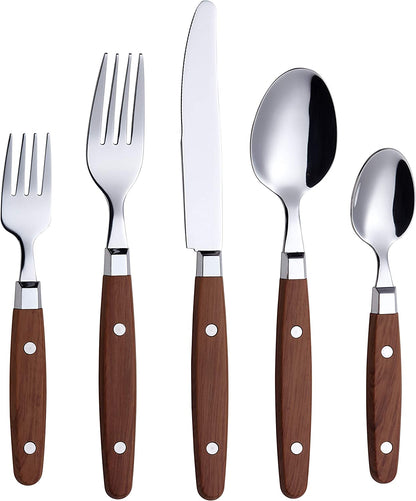 20-Piece Stainless Steel Silverware Set with Colorful Riveted Handles in Retro Morandi Design