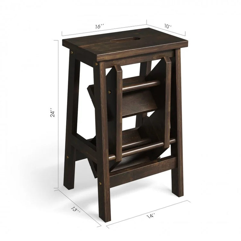 Multi-Functional Rubber Wood Step Stool with Ergonomic Handle