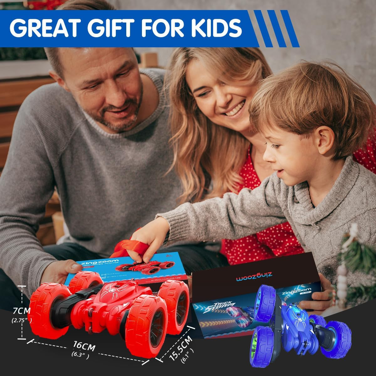 Rechargeable Remote Control Stunt Car with Colorful Lights, 360° Double-Sided Flips, 2.4GHz 4WD All-Terrain RC Aged 3+