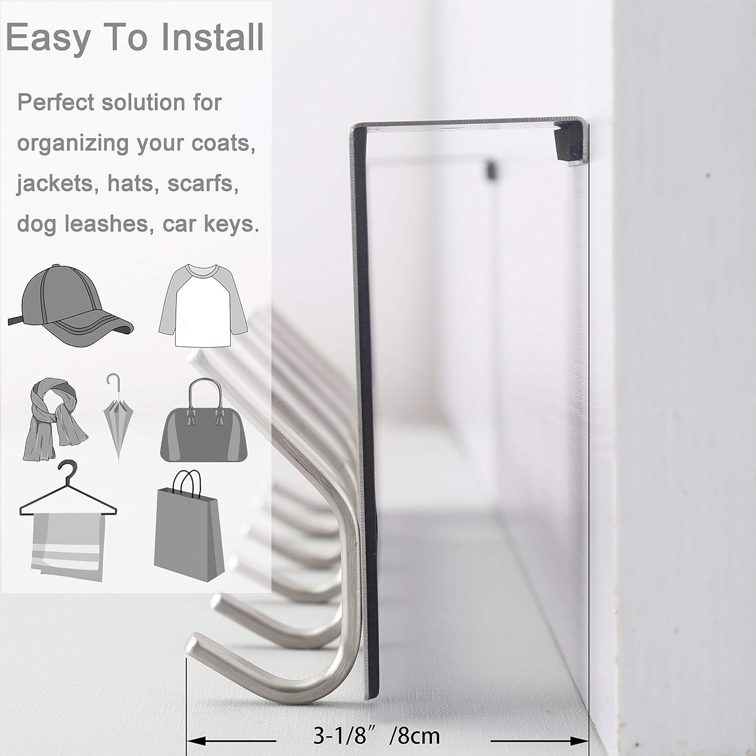 over the Door Hook Door Hanger:Over the Door Towel Rack with 6 Hooks for Hanging Coats,Door Coat Hanger Towel Hanger over Door Coat Rack for Towels,Clothes,Back of Bathroom,Silver