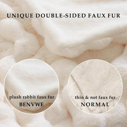 Luxurious Faux Fur Fleece Throw Blanket - Soft, Cozy, and Plush 51x63 Inches in White for Couch, Chair, and Bed
