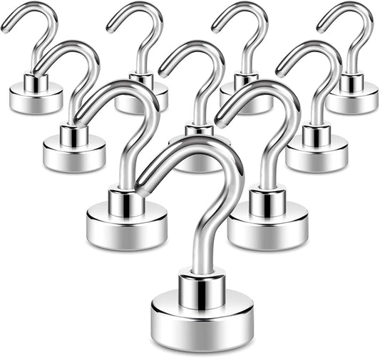 Heavy-Duty Magnetic Hooks - 25 lb Capacity, Ideal for Cruise Essentials, Classroom Supplies, and Home Organization - Pack of 10