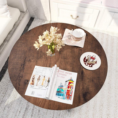 Round Coffee Table with X Base Metal Frame, Accent Furniture for Home Office, Black and Brown