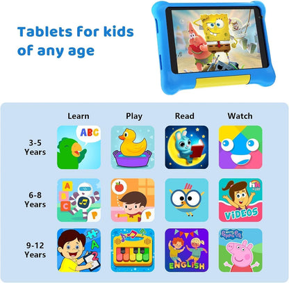 7-Inch Kids Tablet, Android 13 Quad-Core, 5GB RAM, 32GB Storage with 128GB Expandability, HD Display, Wi-Fi, Parental Control - Blue