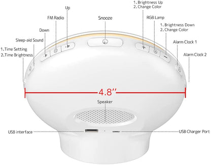 Sunrise Alarm Clock for Deep Sleepers - Sunrise/Sunset Simulation, Dual Alarms, Natural Sounds, Snooze Function, FM Radio, 7-Color Night Light