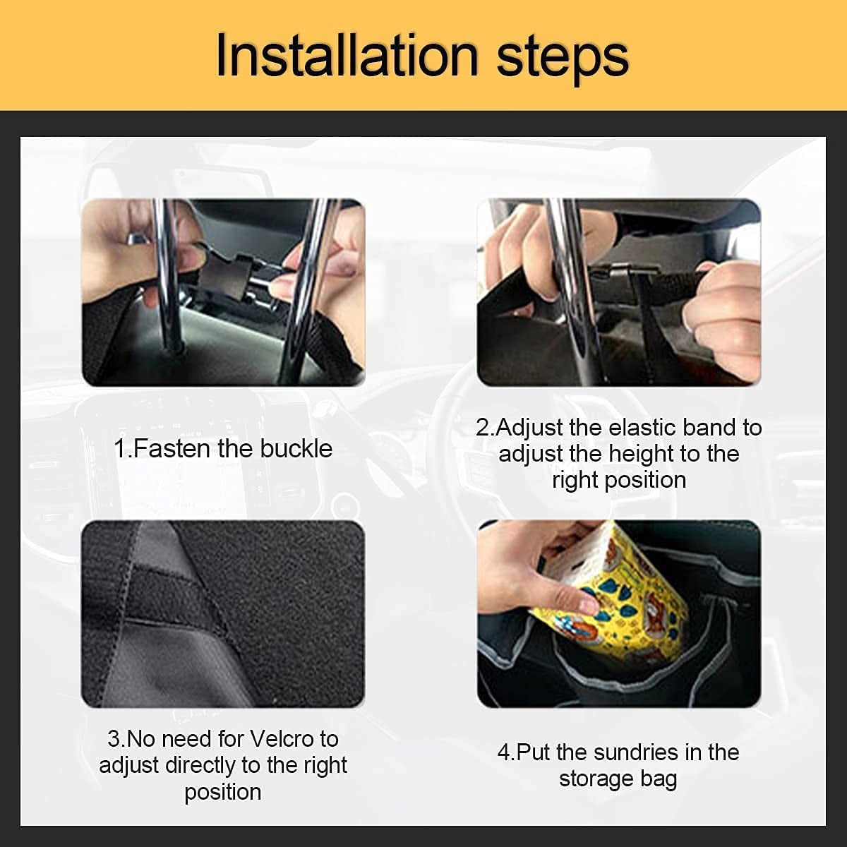 Car Trunk Organizer - Waterproof, Durable Backseat Hanging Cargo Bag with Adjustable Anti-Slip Straps and 4 Pockets (Black)