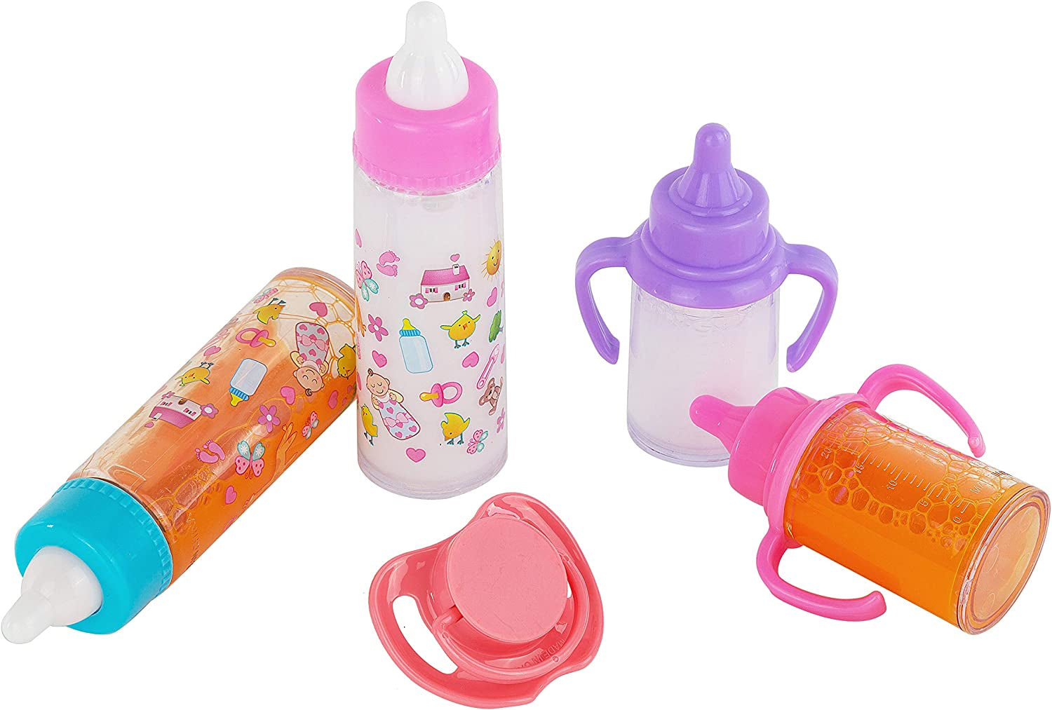 My Sweet Baby Disappearing Doll Feeding Set - 6-Piece Baby Care Playset, Toy Stroller, 2 Milk & Juice Bottles, 2 Toy Pacifiers for Dolls