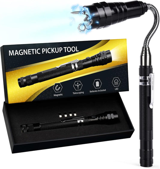 LED Magnetic Pickup Tool for Men - 22" Flexible Magnet for Hard-to-Reach Items, Ideal Christmas and Birthday Gift for Dads, Grandfathers, and Car Enthusiasts