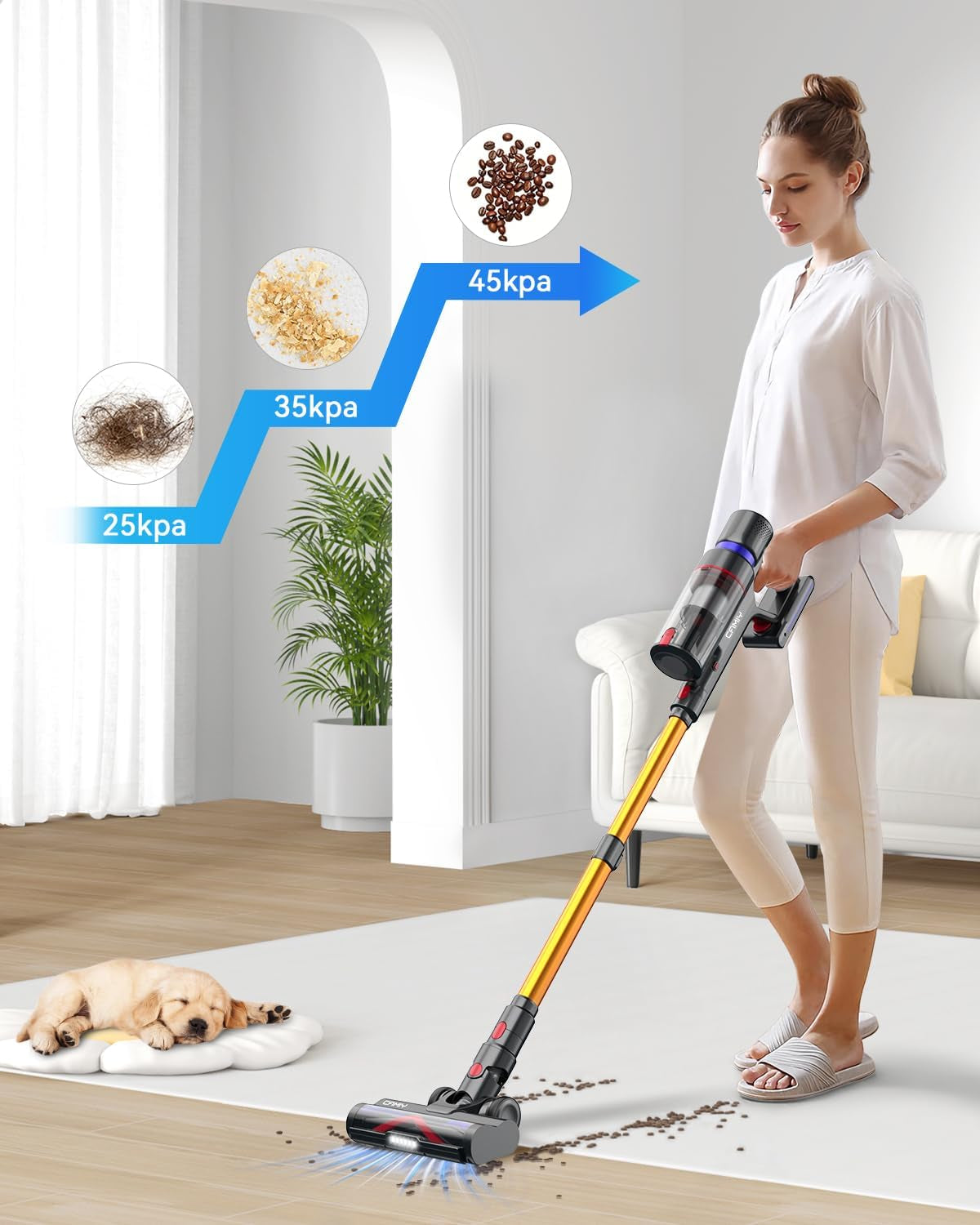 High-Performance Cordless Vacuum Cleaner with 45Kpa Suction Power, 550W Motor, 60-Minute Runtime, Touch Screen , Anti-Tangle - 1.5L Dust Cup