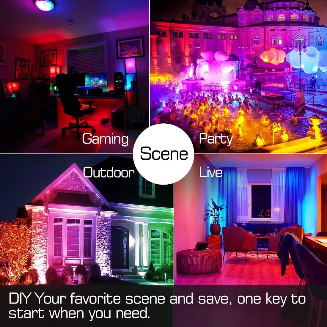 Smart RGB Color Changing LED Flood Light - 300W Equivalent, 2700K Warm White, APP Control, IP66 Waterproof, Pack of 2