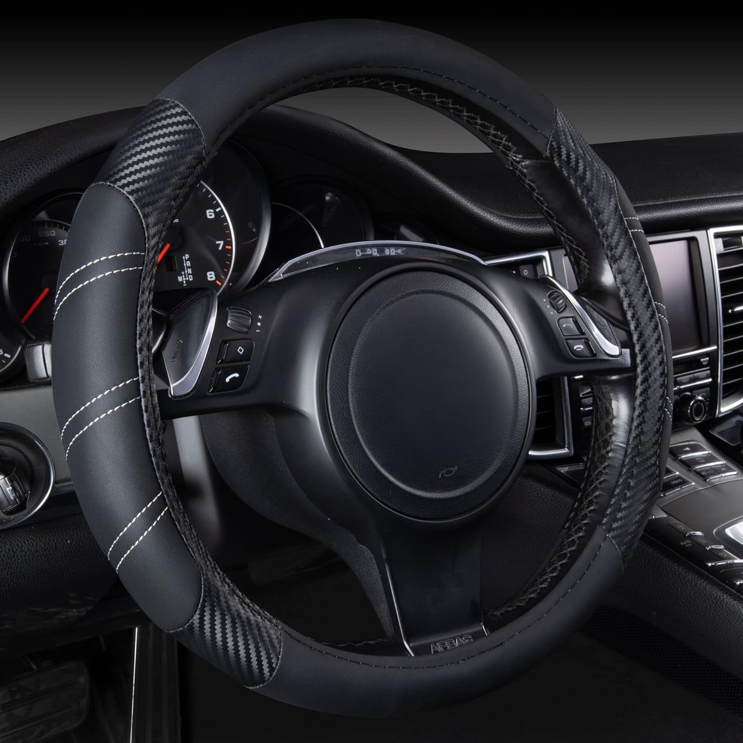 Line Rider Microfiber Leather Sport Steering Wheel Cover - Universal Fit (14.5-15 Inches) - Anti-Slip, Comfortable