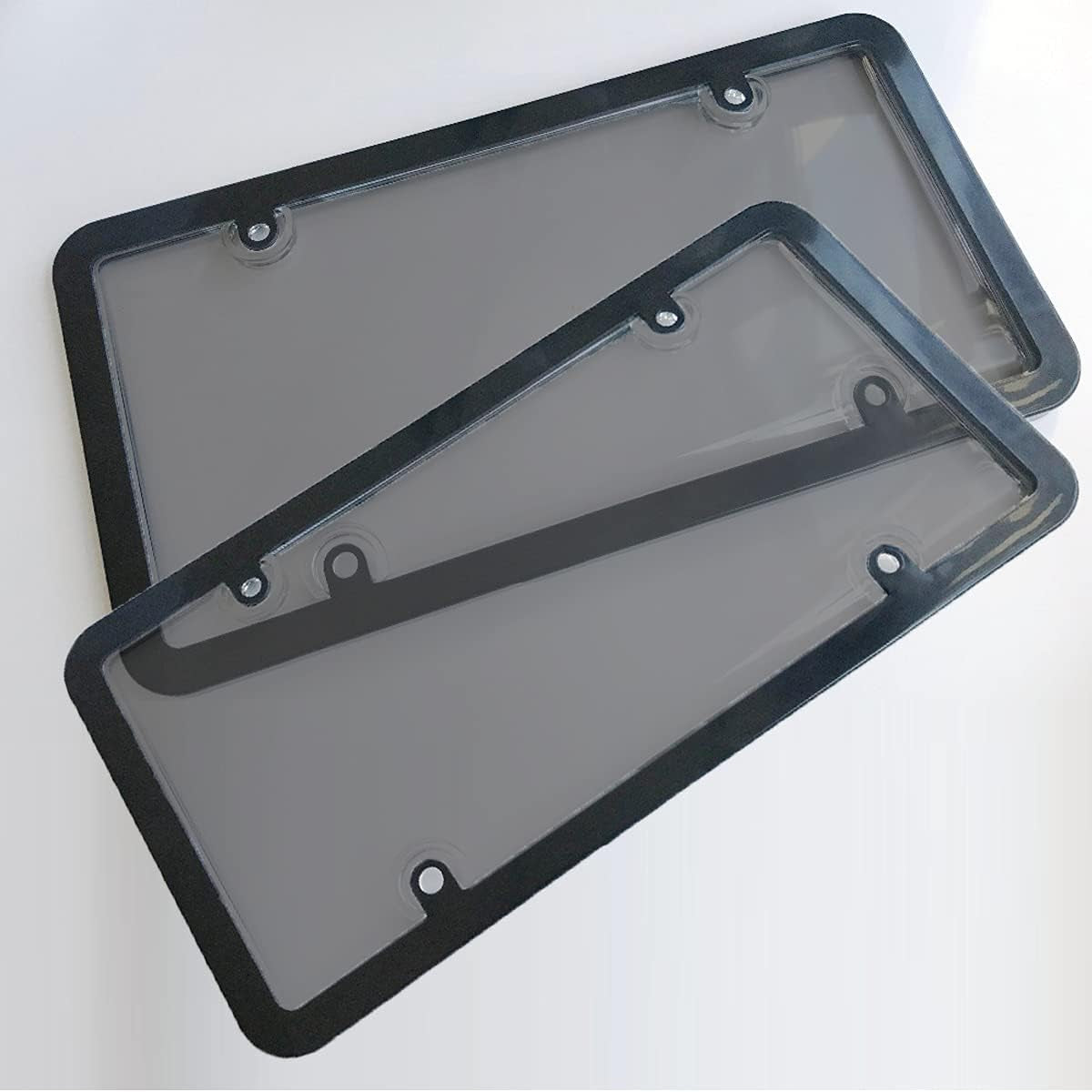 2-Pack License Plate Covers with Screw Caps - Smoked Bubble License Plate Frames and Protectors